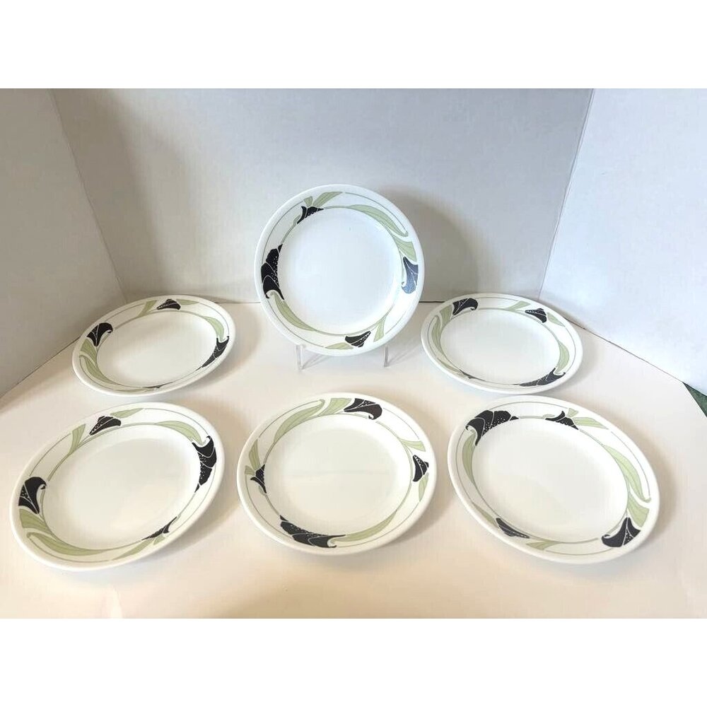 CORELLE Black Orchid Salad Dessert Plates 6 3/4" Set of 6 Corning Ware USA